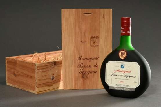 Flasche 1940 Armagnac Baron de Sigognac, Cazaubon (Gers), 0,7l, in Original Holzbox - photo 1