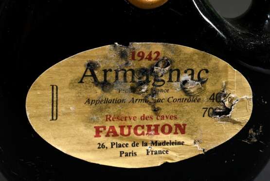 Flasche Armagnac, 1942, Reserve des caves Fauchon, Place de la Madeleine, Paris, 0,7l, 40%, Etikett beschädigt - photo 3