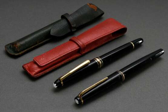 2 Montblanc Füllfederhalter: "Meisterstück" und "Nr. 22", je mit Gelbgold 585 Feder, 1x Modell Nr. 4810, L. 13/13,5cm, je in Leder-Etui, Altersspuren, 1x Kappe leicht defekt - photo 2