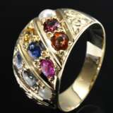 Breiter Gelbgold 585 Ring mit Topasen, Saphir, Turmalin, Citrin, Mondstein und kleiner Zuchtperle, 11g, Gr. 65 - фото 1