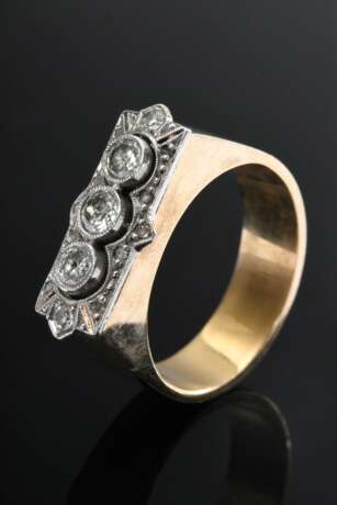 Gelbgold 750 Ring mit Diamanten im Alt- und Achtkantschliff (zus. ca. 0.35ct/SI/W) sowie kleinen Diamantrosen in platinierten Fassungen, 8,8g, Gr. 56, Mariage - photo 1