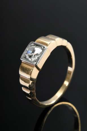 Getreppter Art Deco Gelbgold 585 Vorsteckring mit Altschliffdiamant (ca. 0.30ct/P1/TCR, angeschlagen), 3,6g, Gr. 50 - Foto 1