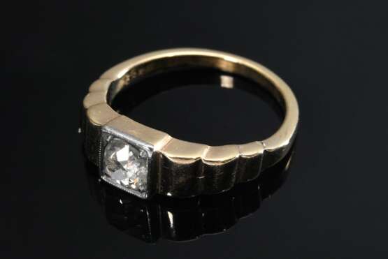 Getreppter Art Deco Gelbgold 585 Vorsteckring mit Altschliffdiamant (ca. 0.30ct/P1/TCR, angeschlagen), 3,6g, Gr. 50 - Foto 2