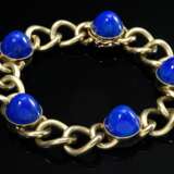 Handgearbeitetes Gelbgold 585 Panzerketten Armband mit hohen Lapislazuli Cabochon Kegeln, 55,8g, L. 19cm - photo 1