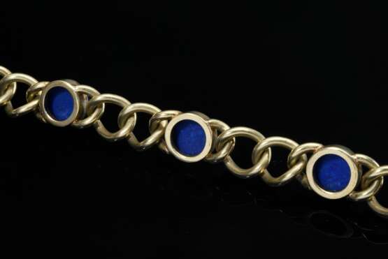 Handgearbeitetes Gelbgold 585 Panzerketten Armband mit hohen Lapislazuli Cabochon Kegeln, 55,8g, L. 19cm - photo 2