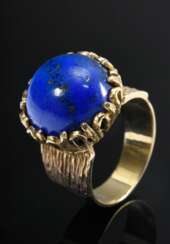 Großer Gelbgold 585 Ring mit Lapislazuli Cabochon, 9,7g, Gr. 55, Ø Lapis 13,3mm