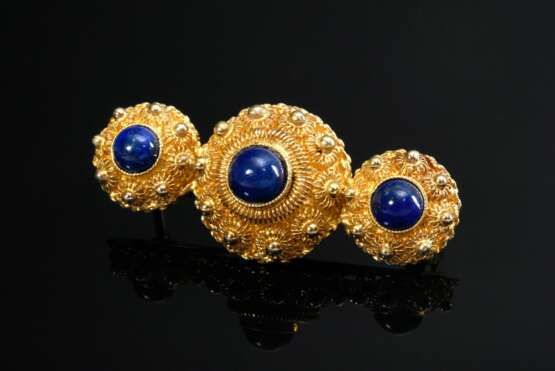 Gelbgold 585 Trachtennadel mit Lapislazuli Cabochons in granulierter Fassung, 3,5g, 3,2x1,2cm, min. best. - photo 1