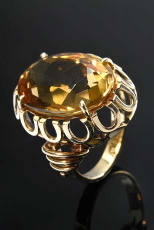 Handgefertigter Gelbgold 585 Ring mit oval facettiertem Citrin (ca. 11.5ct), 9g, Gr. 52,5 - Foto 1