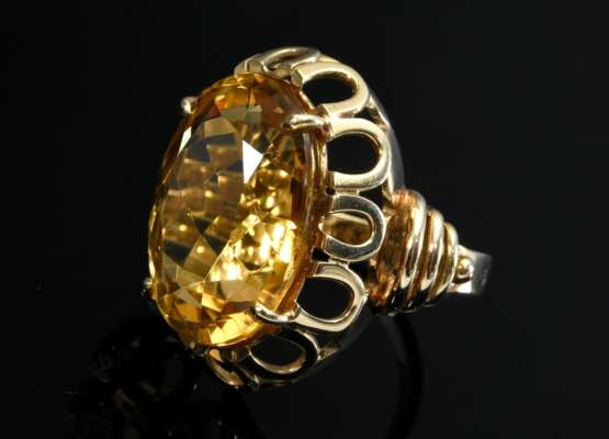 Handgefertigter Gelbgold 585 Ring mit oval facettiertem Citrin (ca. 11.5ct), 9g, Gr. 52,5 - фото 2