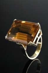 Gelbgold 585 Ring mit Citrin im Treppenschliff (ca. 16ct), 8,9g, Gr. 55, Kratzer