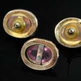 3 Teile Roségold 585 Schmuck mit Turmalin Cabochons und Turmalin Lünetten: 1 Paar Ohrstecker und 1 loser Knopf, 12,7g, 18,8x15,3, umgearbeitete Manschettenknöpfe, Tragespuren - photo 2