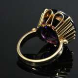 Hochaufgesetzter Gelbgold 585 Ring mit rund facettiertem Amethyst (ca. 12.9ct), Handarbeit um 1950, 11,2g, Gr. 54 - photo 3