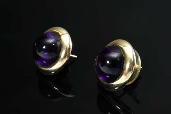 Paar runde Gelbgold 585 Amethyst Cabochon Ohrstecker, 8,8g, Ø 16,6mm - фото 1