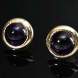 Paar runde Gelbgold 585 Amethyst Cabochon Ohrstecker, 8,8g, Ø 16,6mm - фото 2