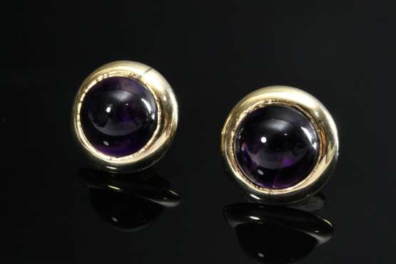 Paar runde Gelbgold 585 Amethyst Cabochon Ohrstecker, 8,8g, Ø 16,6mm - фото 2