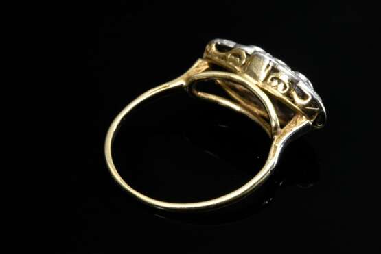 Gelbgold 585 Ring mit Weißgold 750 Art Deco Aufsatz sowie Diamanten im Altschliff (zus. ca. 0.35ct/SI-P2/TCR) und kleinen Diamantrosen, 2,5g, Gr. 55 - Foto 3