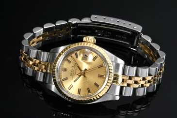 Rolex &quot;Oyster Perpetual Lady Datejust&quot;, Edelstahl und Gold 750, Automatikwerk, Zifferblatt mit römischen Ziffern und Strichindizes, Leuchtzeigern und -punkten, Datumsanzeige mit Lupenglas, Zentralsekunde, goldf…