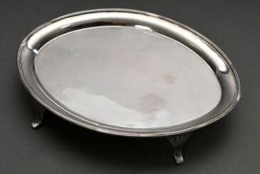 Ovaler George II Salver in schlichter Form auf vier Fächerfüßchen, MZ: Nathaniel Smith &amp; Co., Sheffield 1796, Silber 925, 148g, 3x17x12,5cm