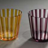 10 Teile Rotter Glas, Lübeck 2. Hälfte 20.Jh.: 7 Wassergläser in diversen Schliffen und Farben, 2 Whiskey Tumbler und rot überfangene Vase mit Kugelschliff, H. 7-5-16,5cm - photo 6