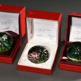 3 Diverse Baccarat Paperweights "Libellue amethyste" (mit Zertifikat 121/175, Ø ca. 5cm), "Grenouille et Fleur rouge" (mit Zertifikat 65/125, Ø ca. 5cm) und "Libellue bleue" (mit Zertifikat … - Foto 3