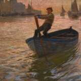 Becker, Carl (1862-1926) "Fischer im Hafen", Öl/Holz, u.l. sign./bez., 36x46cm (m.R. 49,5x58,5cm), Craquelé, leicht schmutzig, Platte leicht gebogen - Foto 1