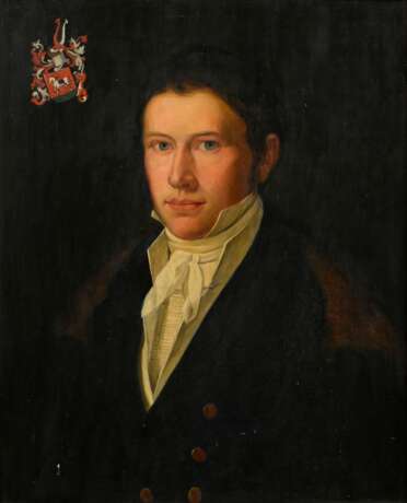 Unbekannter Portraitist des 19.Jh. "Porträt Johann Friedrich Wüstenfeld (1791-1833)", Öl/Holz, verso bez., 59,5x48cm (m.R. 72,5x61cm) - photo 1