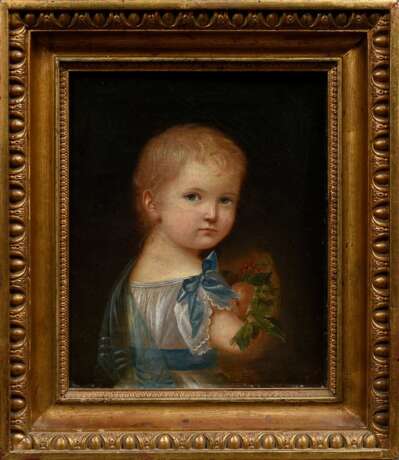 Unbekannter Künstler um 1830 "Kinderportrait mit Früchten" Mathilde Ehrengard Freiin von Uckermann-Bendeleben, geb. von Wuthenau-Hohenthurm (1825-1917), Öl/Leinwand, verso bez., Prunkrahmen (leichte Altersspure… - photo 2