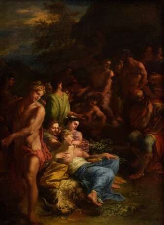 Vouet, Simon (1590-1649) zugeschr. "Bacchanal", Öl/Leinwand, Prunkrahmen, 64,5x47,5cm (m.R. 84x66,5cm), feines Craquelé, rest., nachgedunkelt - photo 1