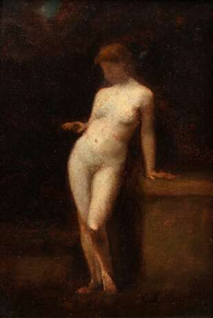 Lacroix, Tristan (1862-?) "Jeune Femme Nue" 1916, Öl/Malpappe, u.r. sign./dat., verso alt bez., Prunkrahmen (berieben), 17x12cm (m.R. 26,5x21,5cm), rest. - photo 1