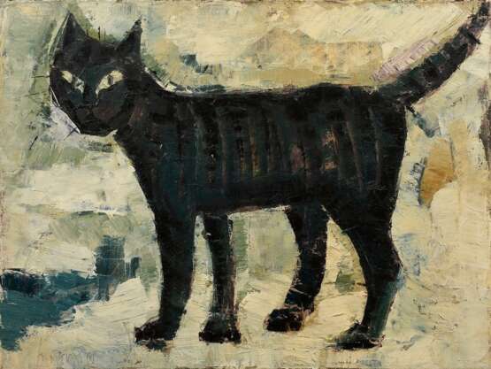 Herms, Regine (1937-2023) "Schwarze Katze" 2005, Öl/Leinwand, u.l. sign./dat., 60x80cm (m.R. 65,5x58,5cm) - Foto 1