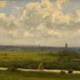 Müller, Carl Wilhelm (1839-1904) "Wolkenhimmel über flachem Land", Öl/Papier auf Holz kaschiert, 14x26,5cm (m.R. 25x37,5cm), rest., kleine Defekte - photo 1