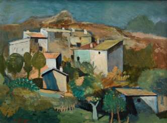 Bunge, Kurt (1911-1998) „Landschaft auf Hydra“ 1989, Öl/Hartfaser, u.l. sign./dat., verso Brief von Bunge, 30x39,8cm (m.R. 40,5x50,8cm)