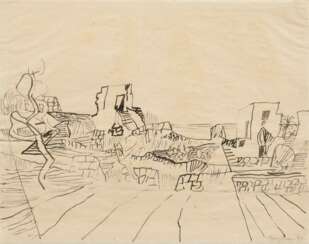 Bargheer, Eduard (1901-1979) &quot;Südliche Landschaft mit Häusern&quot; 1949, Tinte, u.r. sign./dat., BM 22x28cm, leicht fleckig, verso Montagereste