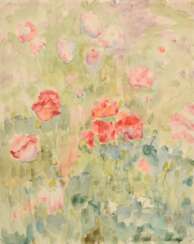 Bornemann, Anna (1874-1956) &quot;Blumenfeld&quot;, Aquarell, u.r. sign./dat., verso bez., 53x42cm, Reißzweckenlöcher in den Ecken, verso Montagreste