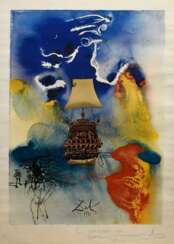 Dali, Salvador (1904-1989) &quot;Mensch und Meer (Fliegendes Schiff)&quot;, Sonderdruck des Entwurfes für das Plakat zur gleichnamigen Ausstellung 1971, Farboffset, e.a., u. sign./bez./gewidmet &quot;Oberbürgermeister Gü…