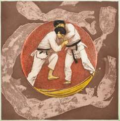 Fuchs, Ernst (1930-2015) &quot;Judo&quot;, handkolorierte Farbradierung, u. sign./bez., verso bez., PM 29,8x29,4cm, BM 50x39,5cm