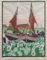 Förster, Hans (1885-1966) &quot;Boote&quot;, Farbholzschnitt, i.d. Platte monogr., PM 59,5x47,5cm (m.R. 85x64,5cm), leicht knickspurig