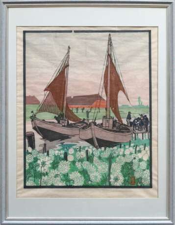 Förster, Hans (1885-1966) "Boote", Farbholzschnitt, i.d. Platte monogr., PM 59,5x47,5cm (m.R. 85x64,5cm), leicht knickspurig - фото 2