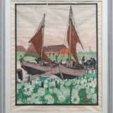 Förster, Hans (1885-1966) "Boote", Farbholzschnitt, i.d. Platte monogr., PM 59,5x47,5cm (m.R. 85x64,5cm), leicht knickspurig - фото 2