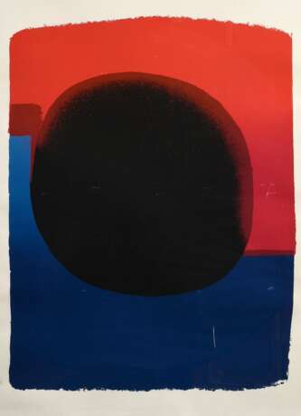 Geiger, Rupprecht (1908-2009) "o.T. (Rot-Blau-Schwarz)" 1958, Farbserigraphie, u. sign./gewidmet, PM ca. 77,5x58,5cm, BM 100x65cm (m.R. 100,5x66cm), Farbdefekte, min. knickspurig und fleckig - фото 1