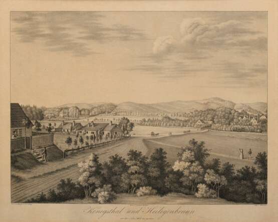 Helmsauer, Carl August (1789-1844) "Königsthal und Heiligenbrunn von der Neuen Welt aus gesehen" (Umgebung Danzig) um 1830, Lithographie, nach C.G. Ludwig bei J. Lacroix in München, 36,2x48,4cm (m.R. 63x73,5cm)… - photo 1