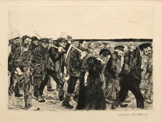 Kollwitz, Käthe (1867-1945) "Weberzug", Radierung, u.r. sign., aus: "Ein Weberaufstand", PM 21,5x29,5cm (m.R. 41,7x49,7cm), min. fleckig außerhalb des Druckbereichs - Foto 1