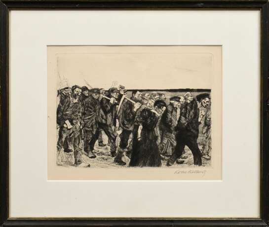 Kollwitz, Käthe (1867-1945) "Weberzug", Radierung, u.r. sign., aus: "Ein Weberaufstand", PM 21,5x29,5cm (m.R. 41,7x49,7cm), min. fleckig außerhalb des Druckbereichs - Foto 2