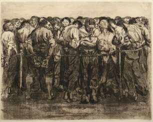 Kollwitz, Käthe (1867-1945) &quot;Gefangene&quot;, Radierung, u.r. Stempelsign., aus &quot;Bauernkrieg&quot; Zyklus, verso ehem. Klebeetikett &quot;Galerie Boisserée/ Köln&quot;, PM 32x42,5cm (m.R. 51,5x62,5cm), außerhal…