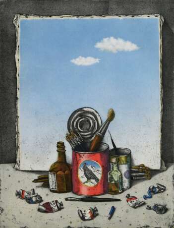 Kressel, Dieter (1925-2015) "2 Wolken für Magritte" 1986, Farbradierung, e.a. 5/20, u. sign./dat./num./betit., PM 49,5x39cm, BM 70x50cm (m.R. 70,3x50,3cm) - Foto 1