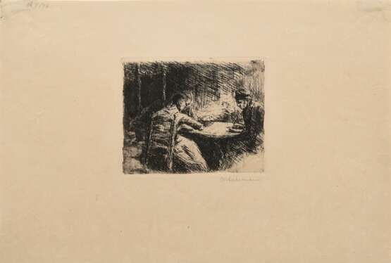 Liebermann, Max (1847-1935) "Das Mittagessen" 1888, Radierung, u.r. sign., PM 12x14,8cm, BM 26,5x40cm, verso Montagereste, leicht vergilbt - photo 3