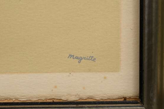 Magritte, René (1898-1967) "Les Bijoux Indiscrets" 1963, Farblithographie, 408/575, i.d. Platte u.r. sign., u.l. betit./num., verso bez., PM 23,5x30,3cm, BM 26,5x34,5cm (m.R. 31x38cm), leicht fleckig und lichtr… - photo 4