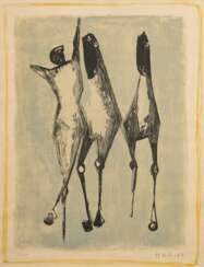 Marini, Marino (1910-1980) &quot;Jongleur et chevaux&quot; 1952, Farblithographie, 56/65, u. sign./num., im Passepartout montiert, PM 61x45cm, BM 66x49,5cm (m.PP. 78x60cm), lichtrandig