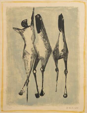 Marini, Marino (1910-1980) "Jongleur et chevaux" 1952, Farblithographie, 56/65, u. sign./num., im Passepartout montiert, PM 61x45cm, BM 66x49,5cm (m.PP. 78x60cm), lichtrandig - фото 1