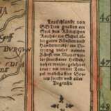 Münster, Sebastian (1488-1552) "Teutschtlandt mit seinem ganzen Begriff und eyngeschloßnen Landtschafften" (Karte von Deutschland und Nachbarländern) , color. Holzstich, ungenordet, 32x36cm (m.R. 50,3x53,8cm), … - photo 3